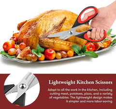 iBayam kitchen scissors with ergonomic grip for comfortable cutting.