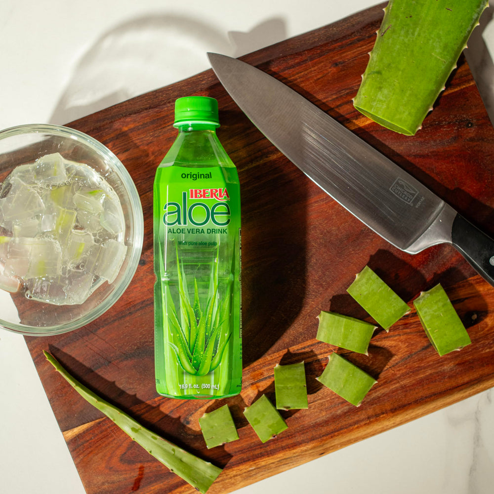 Iberia Aloe Vera Drink Strawberry bottle front, fruity and light.