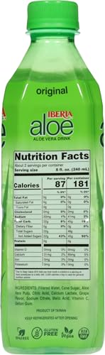 Iberia Aloe Vera Juice Original bottle pour demonstrates easy serving on the go.