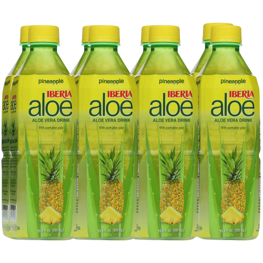 Iberia Aloe Vera Juice Drink pineapple bottle 8-pack ready for hydration.