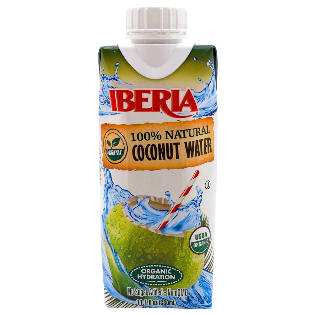 Bottle of Iberia coconut water after workout—quick recovery hydration.