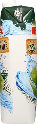 Iberia coconut water label highlighting organic ingredients and pure hydration.