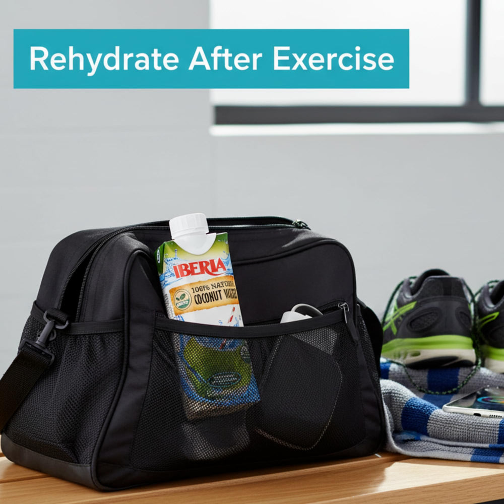 Iberia coconut water on-the-go pack—office or travel hydration.