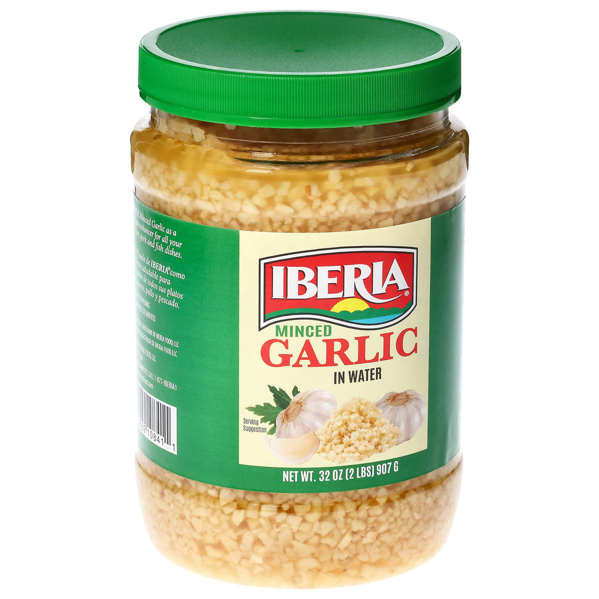 Iberia minced garlic in water in a jar, ready for quick sauces and marinades.