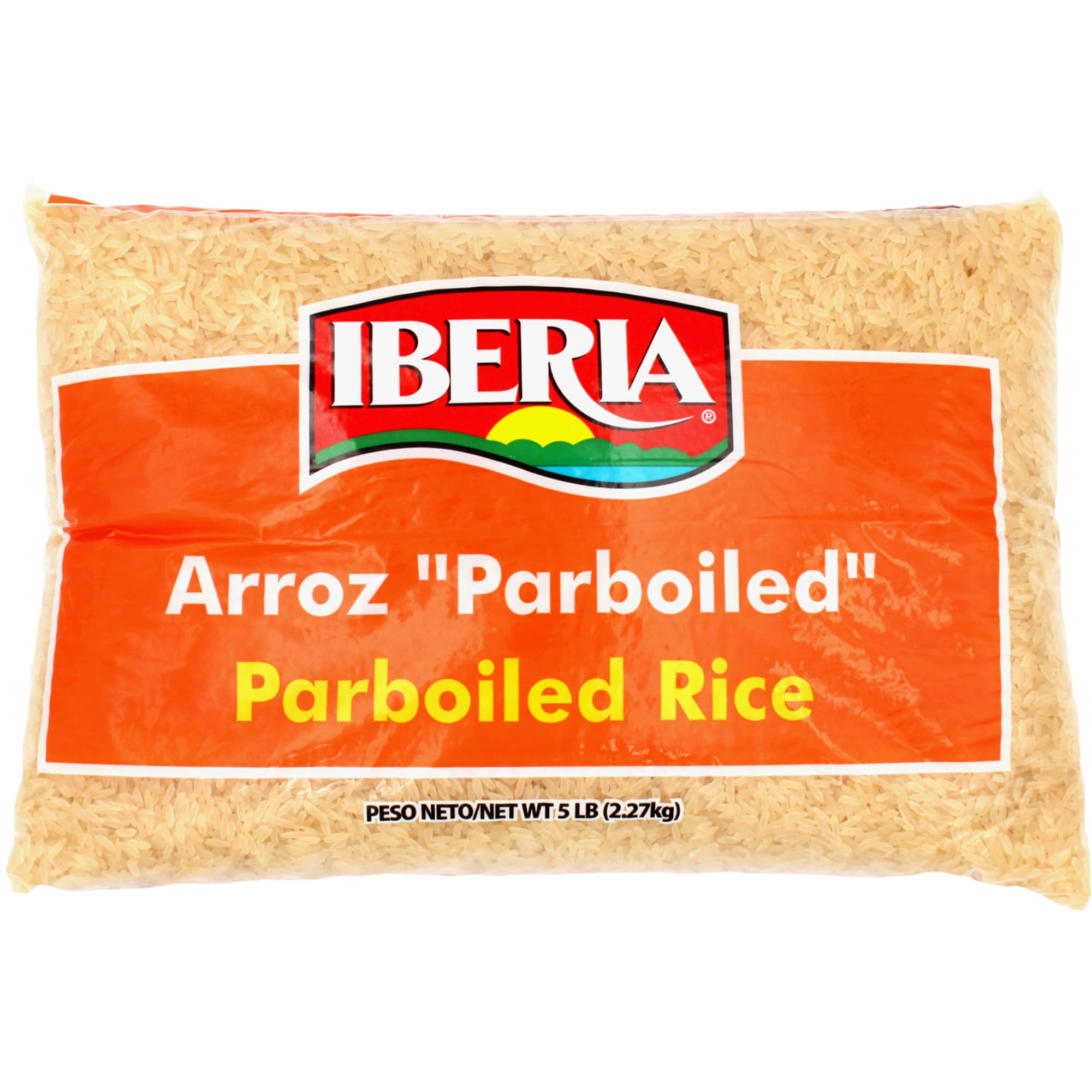 Iberia Parboiled Rice 5 lb pack showing fluffy grains for versatile meals