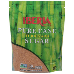 Iberia Pure Cane Raw Turbinado Sugar 4 lb pack with golden crystals for premium sweetness.