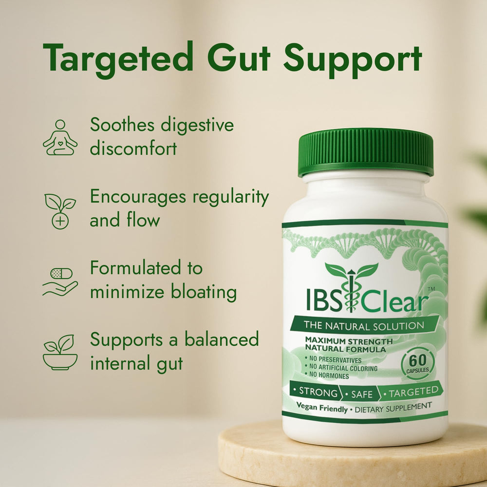 IBS Clear psyllium-husk image highlights natural fiber support for daily routine
