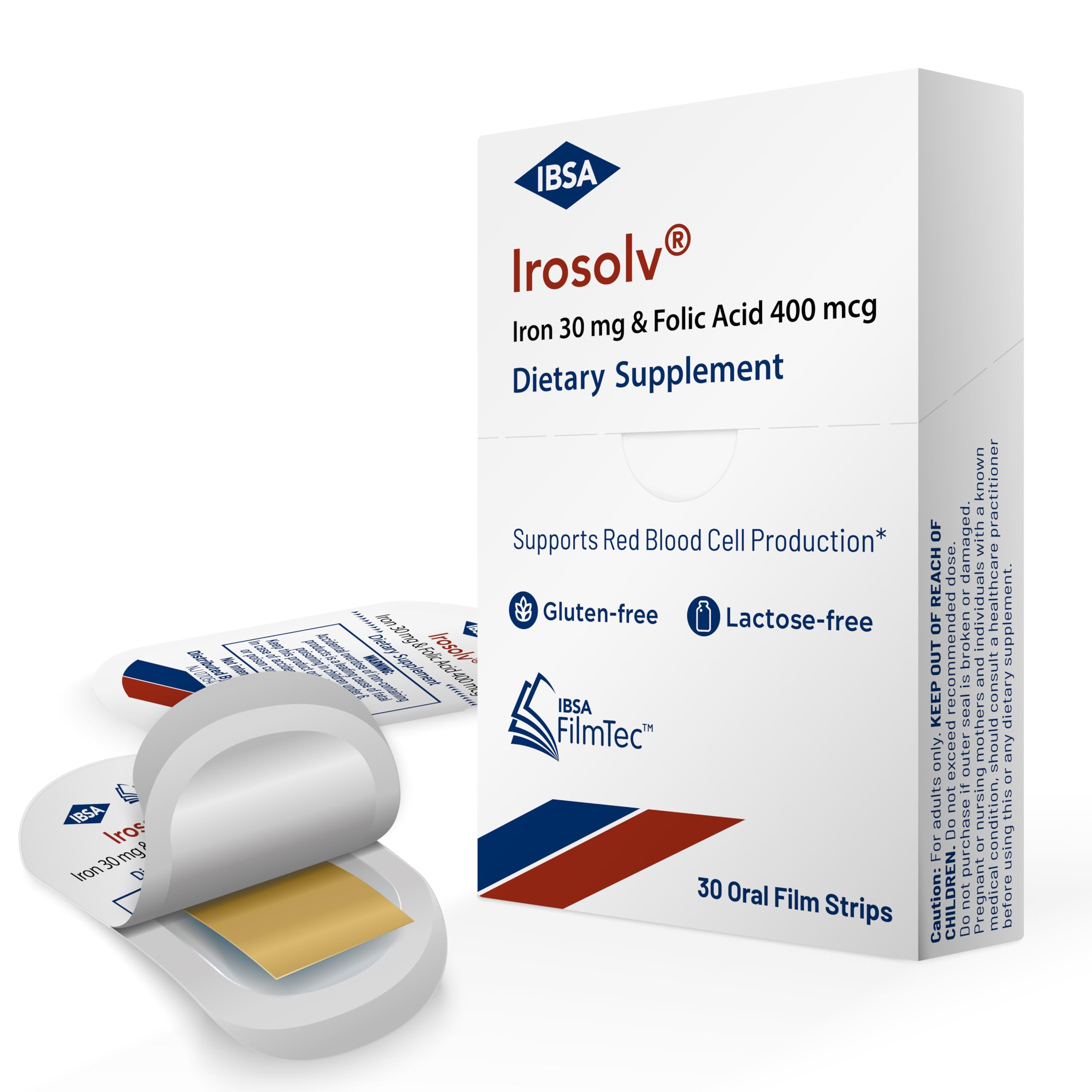 Ibsa Irosolv film-strip-pack showcasing convenient iron supplement in ready-to-use format.