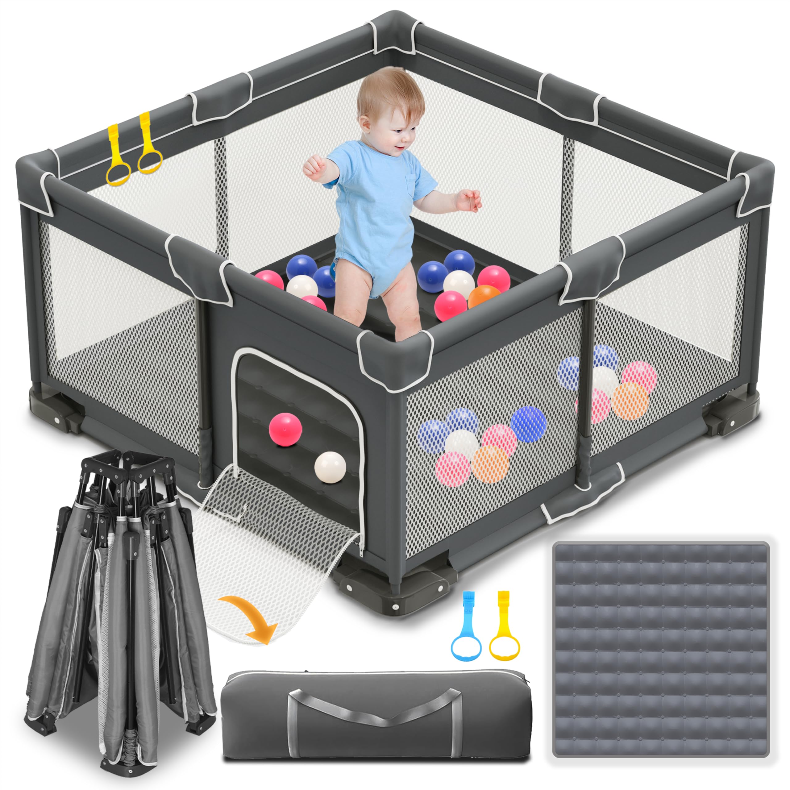 ICAREWAY foldable playpen 50x50 inches with compact fold for travel and storage