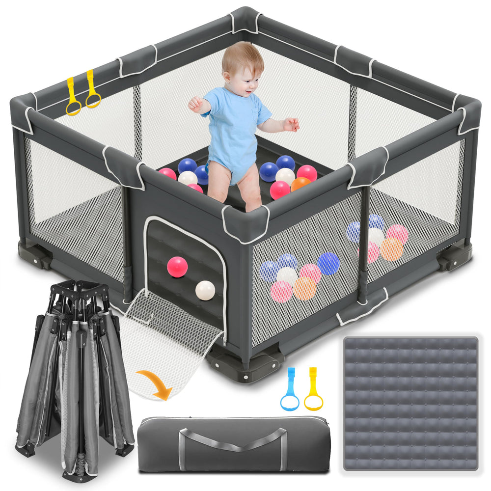 ICAREWAY foldable playpen 50x50 inches with compact fold for travel and storage