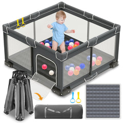 ICAREWAY foldable playpen 50x50 inches with compact fold for travel and storage