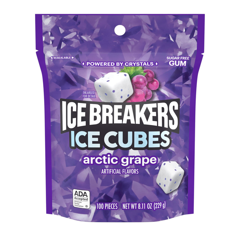 Open pouch reveals 100 sugar-free gum pieces for bulk convenience.