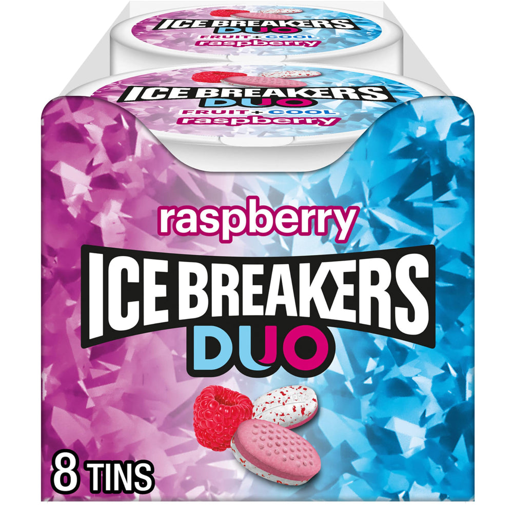 Ice Breakers Duo Raspberry Mints pack front for on-the-go freshness.