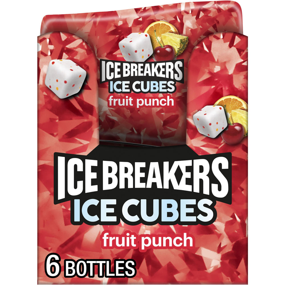 Ice Breakers Ice Cubes Fruit Punch bottle front view for on-the-go breath freshening