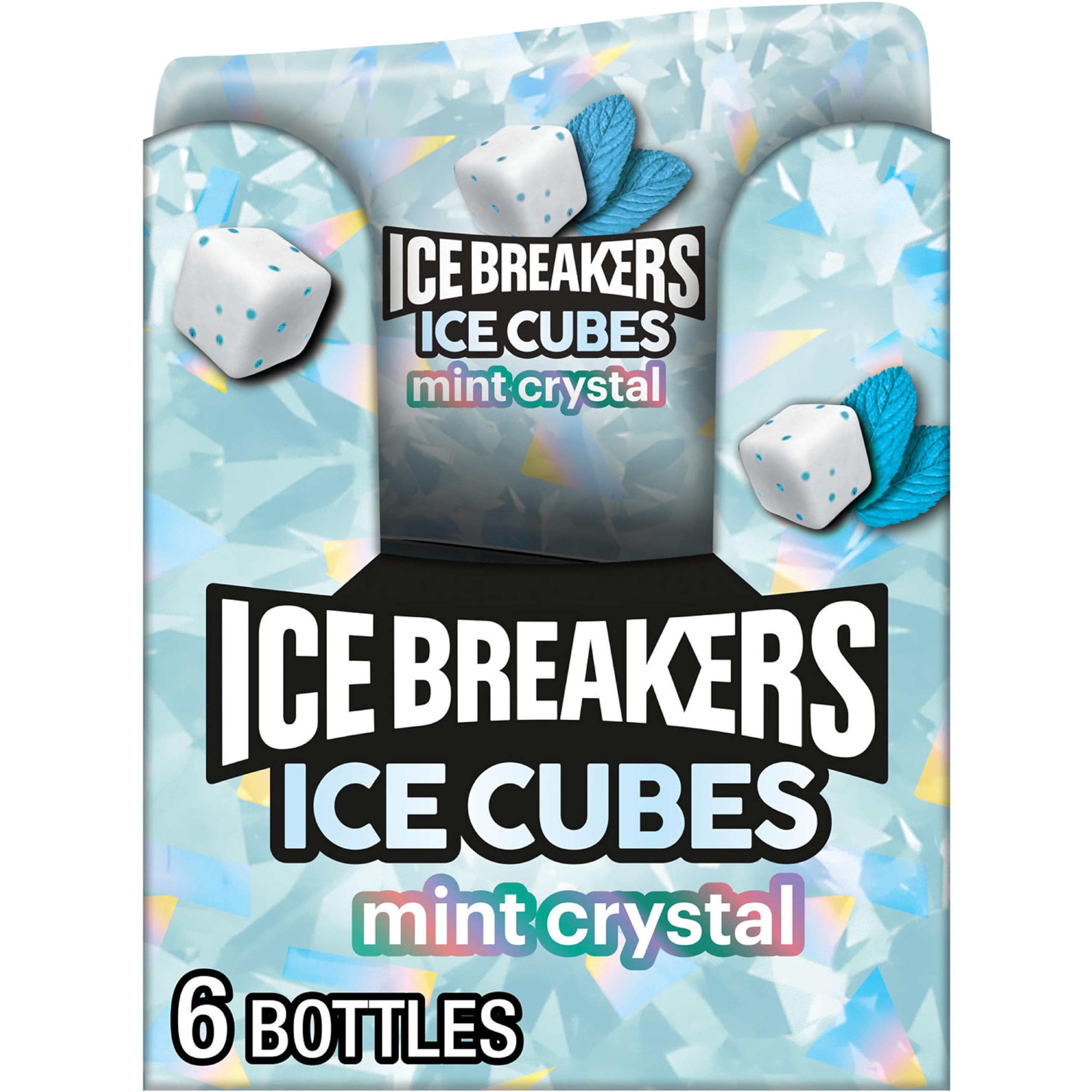 Ice Breakers Ice Cubes Mint Crystal bottle front promotes quick, sugar-free freshness on the go.