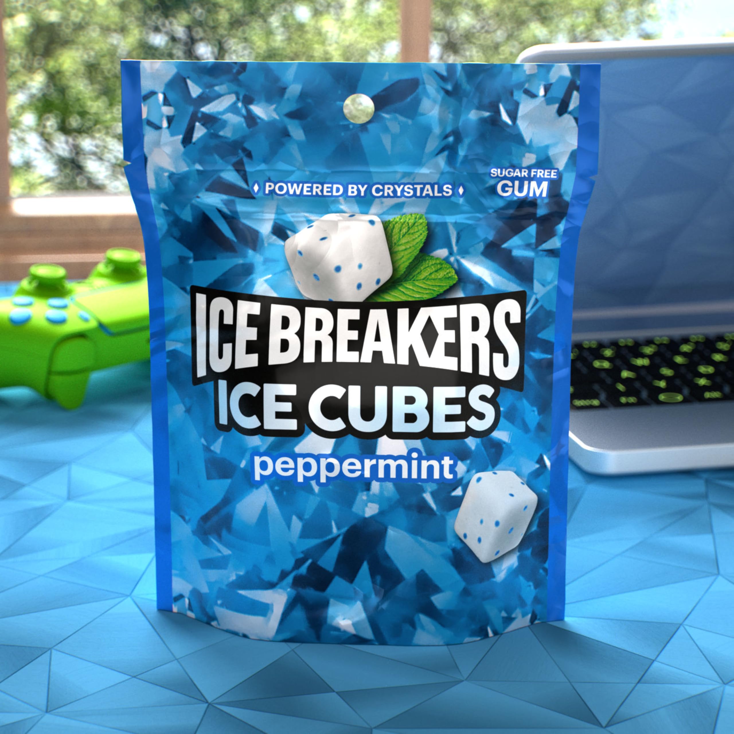 Ice Breakers Ice Cubes on a desk for discreet breath refreshment at work.