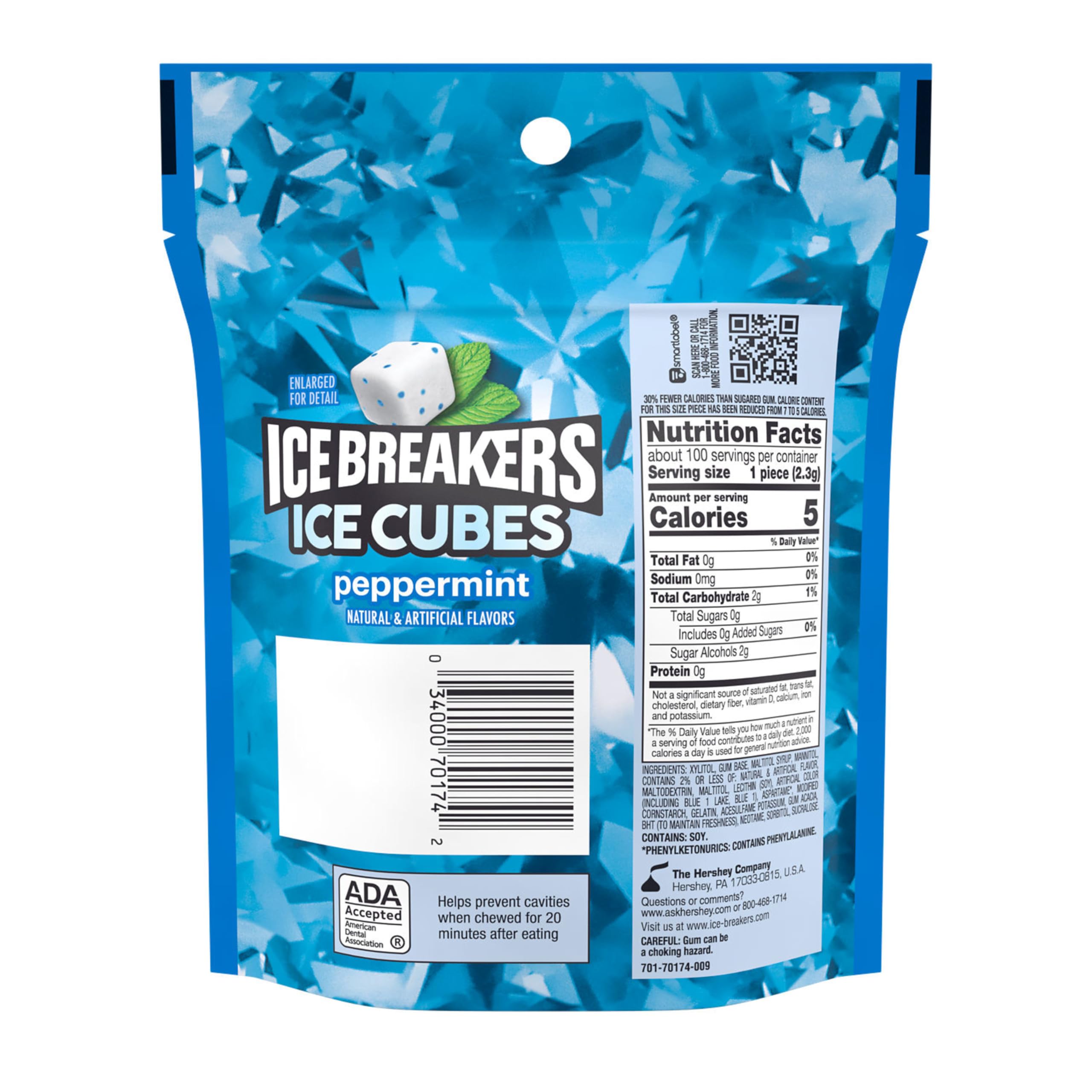 Close-up of Ice Breakers Ice Cubes packaging highlighting resealable pouch.