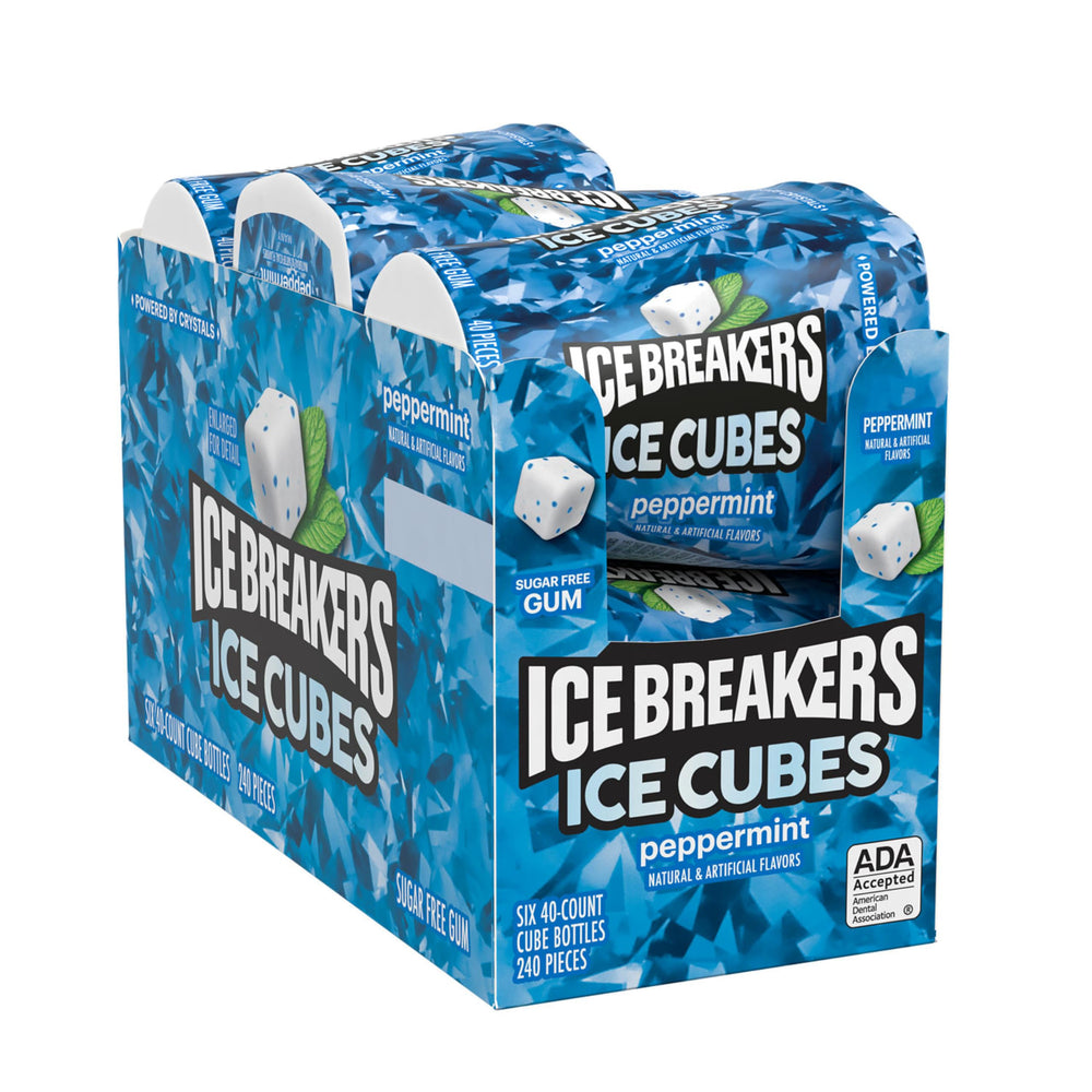 Six-pack Ice Breakers ICE CUBES peppermint packaging ready for sharing at events.