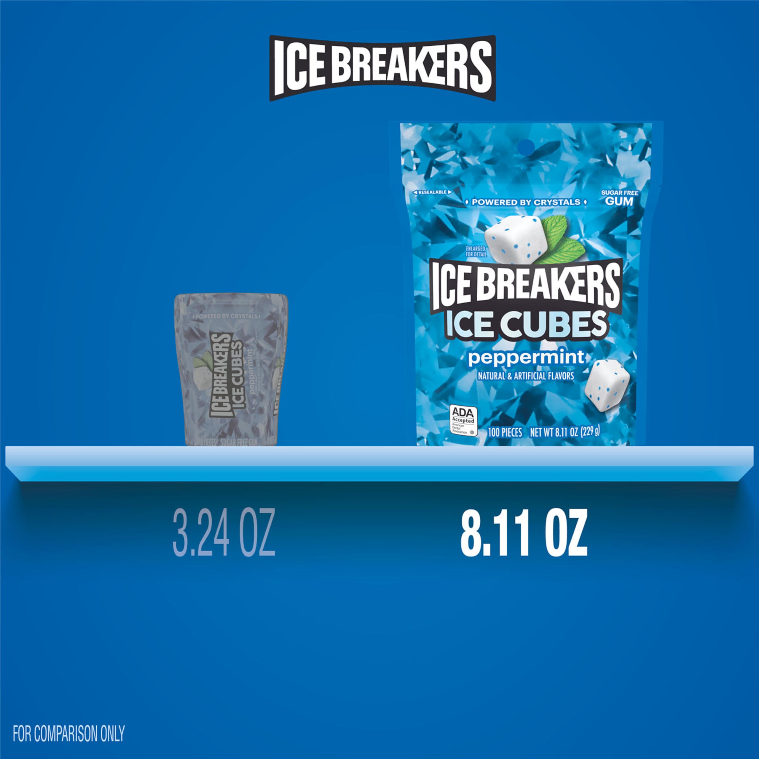 Open Ice Breakers Ice Cubes pouch with cubes ready to pop in your mouth.