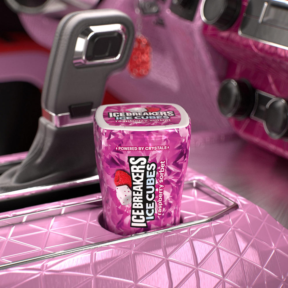 Ice Breakers Gum in car cup holder for refreshment on the go.