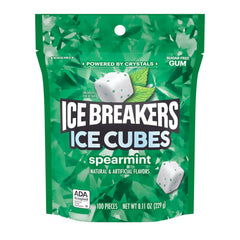 Ice Breakers Ice Cubes spearmint cubes close-up show mint texture for refreshing bite.