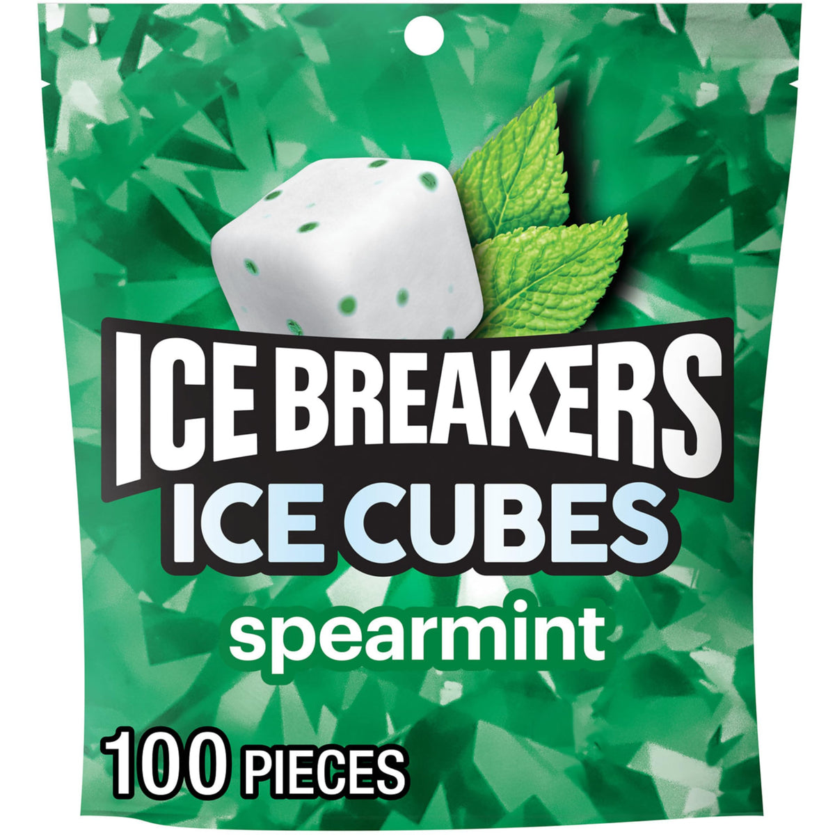 Ice Breakers Ice Cubes spearmint pouch front for portable freshness.