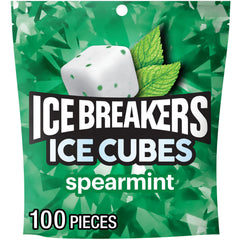 Ice Breakers Ice Cubes spearmint pouch front for portable freshness.