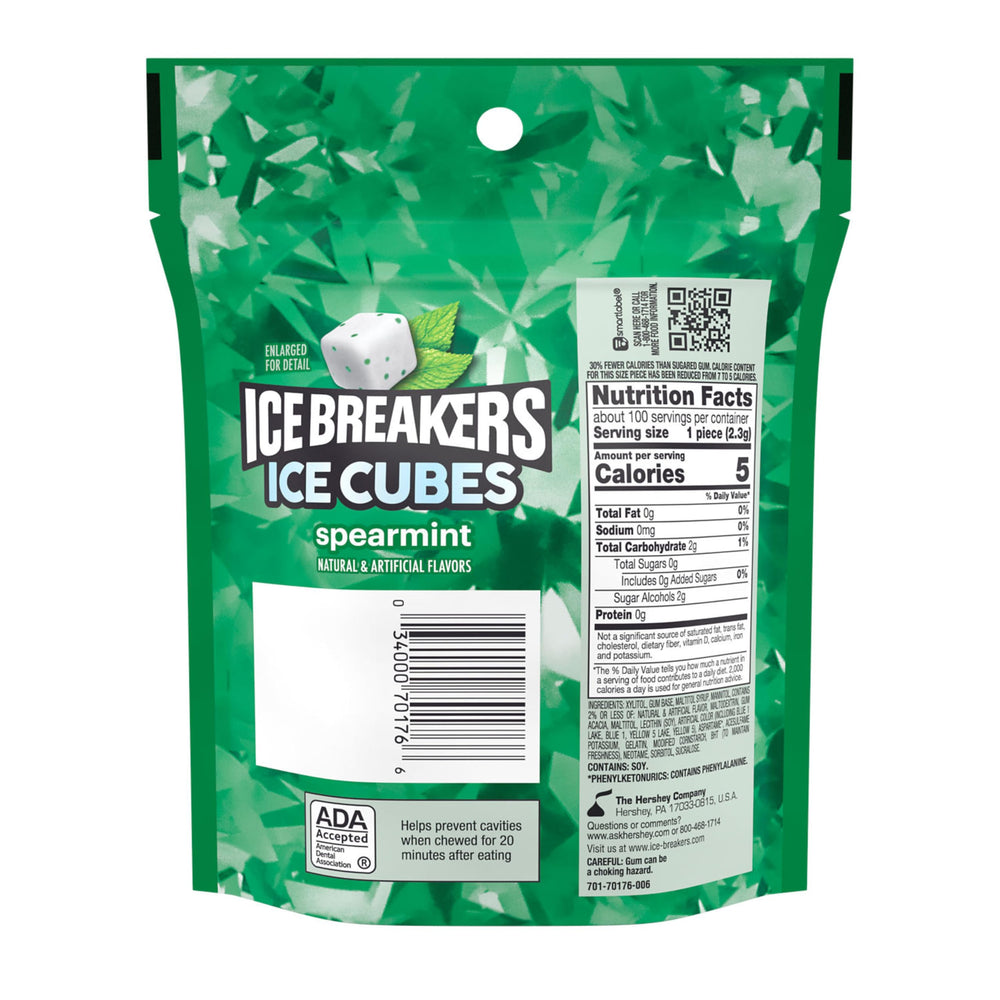 Ice Breakers Ice Cubes spearmint pouch open for quick refreshment on the go.