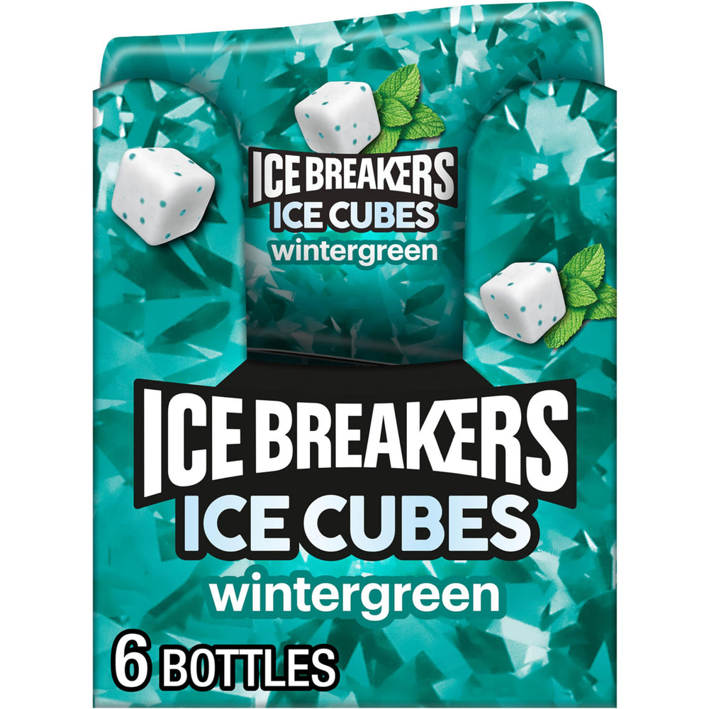 Ice Breakers Ice Cubes Wintergreen bottle pack for on-the-go freshness.