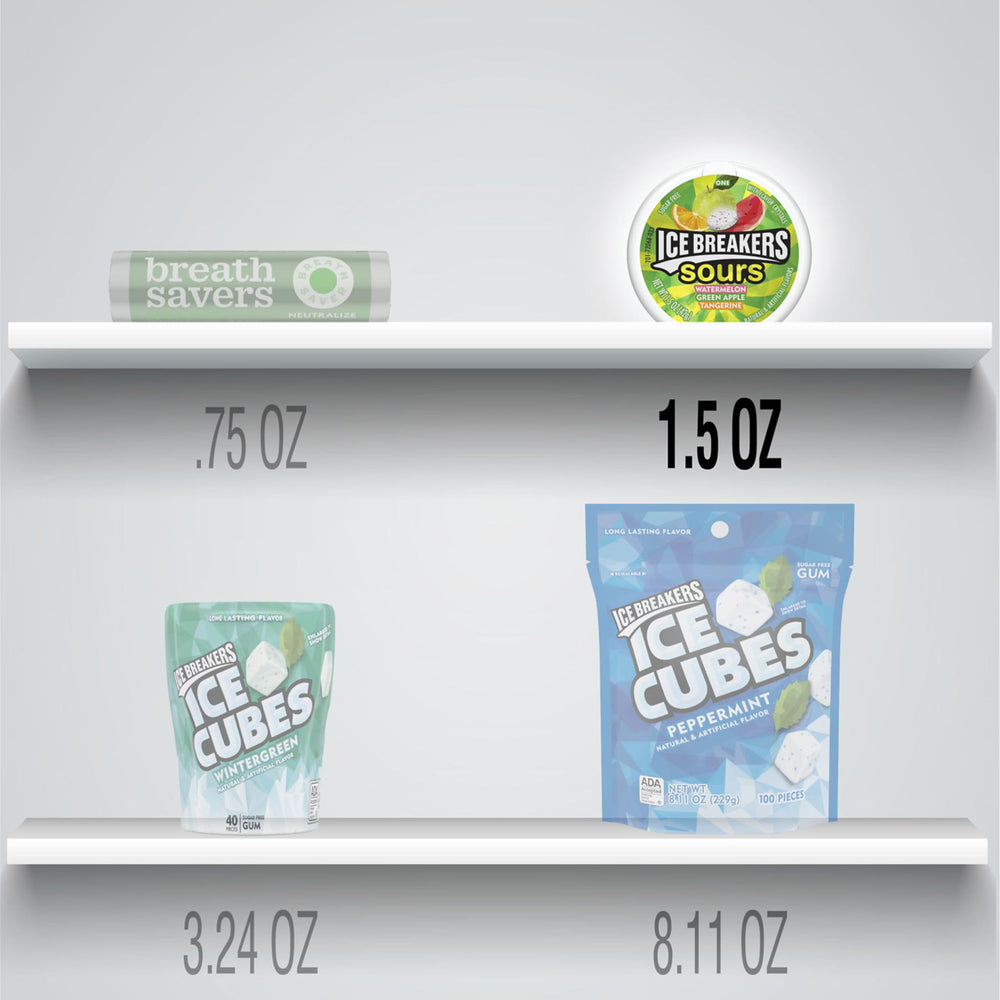 Ice Breakers Sours mints in hand illustrate portable breath refreshment.