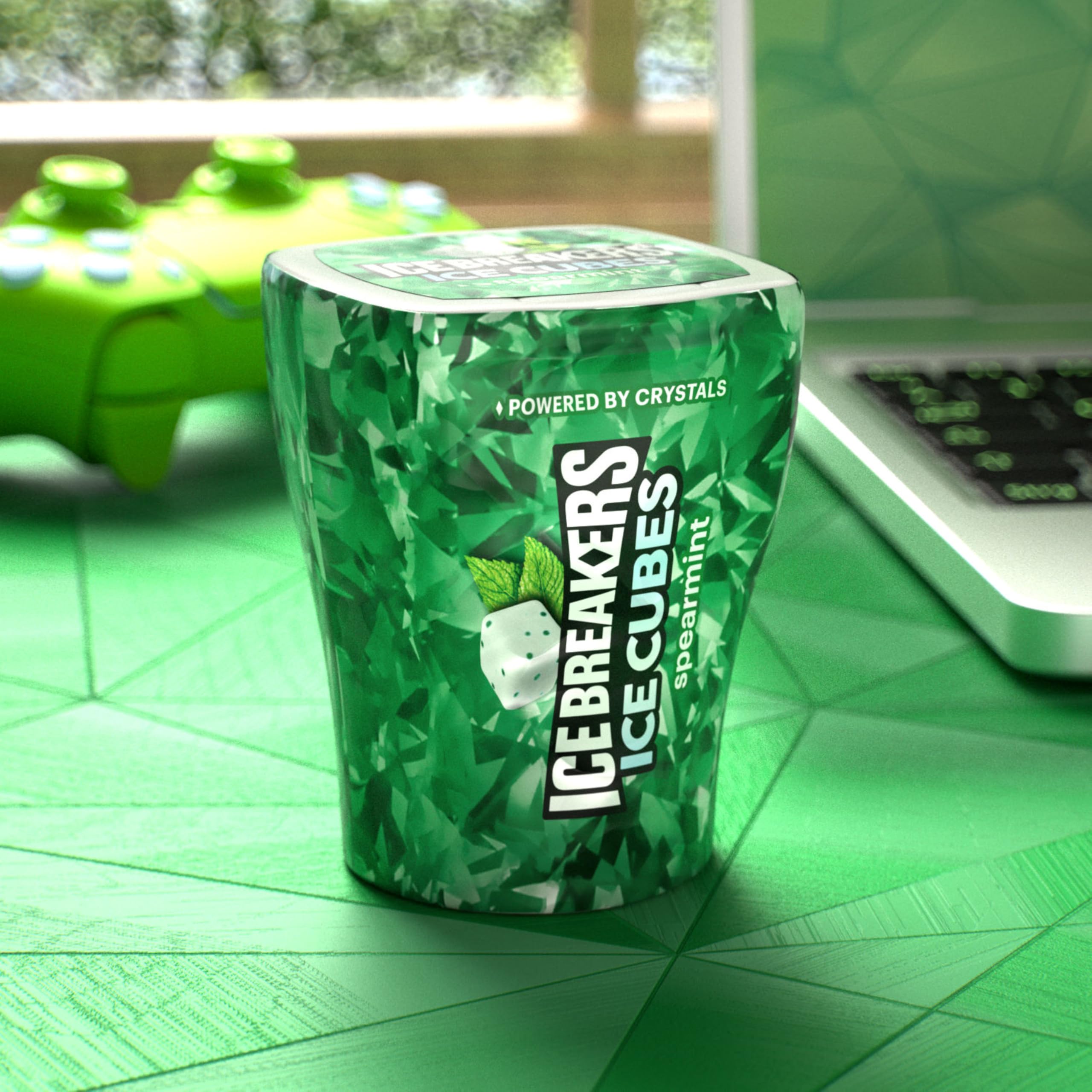 Ice Breakers Spearmint flavor cubes highlight a refreshing breath boost in social settings