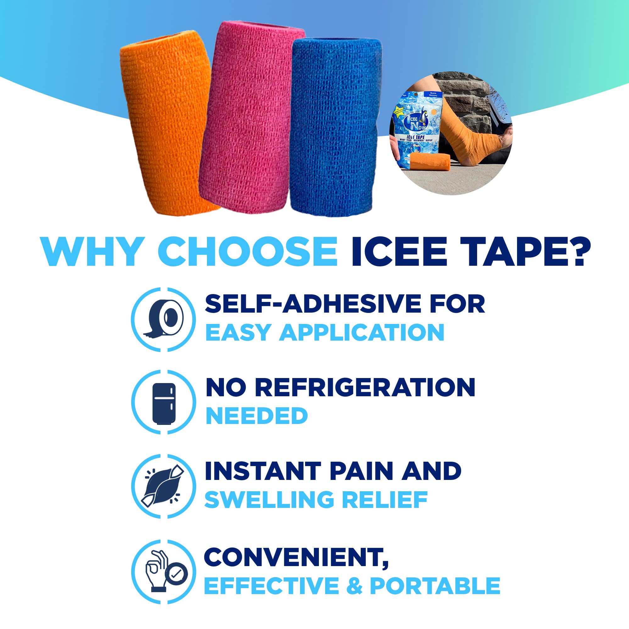 Icee Now ICEE Tape on elbow demonstrates comfortable, self-adhesive support during activity.