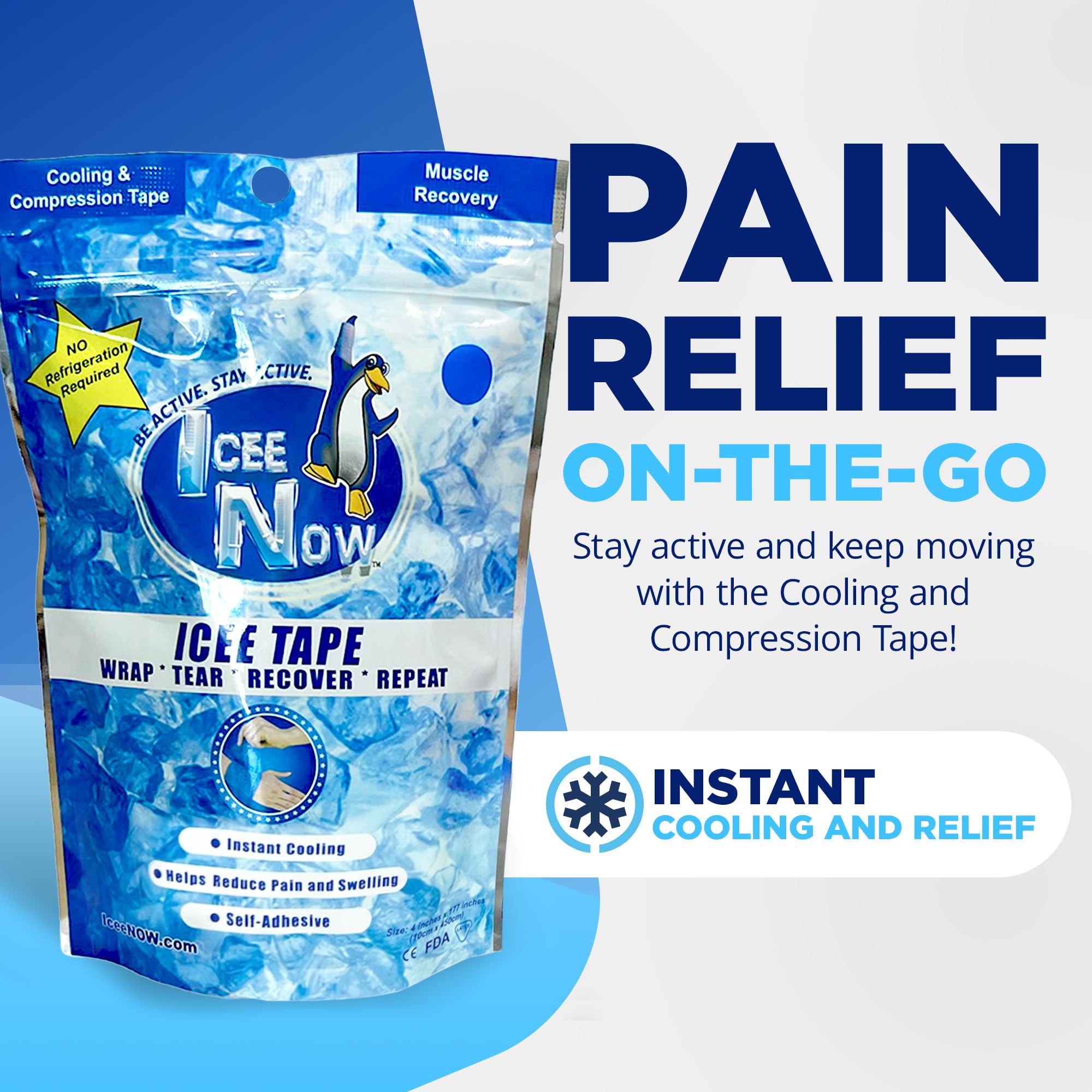 Icee Now ICEE Tape on wrist demonstrates easy self-adhesion and adjustable compression.