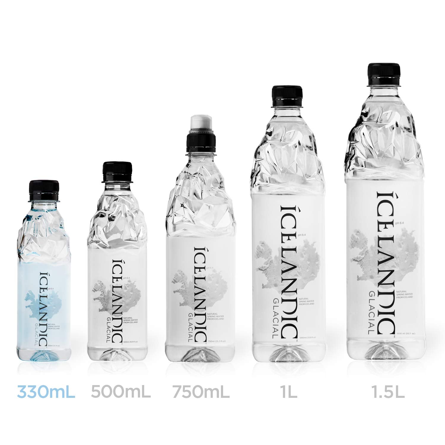Glacier-inspired Icelandic Glacial bottle design conveys premium quality.