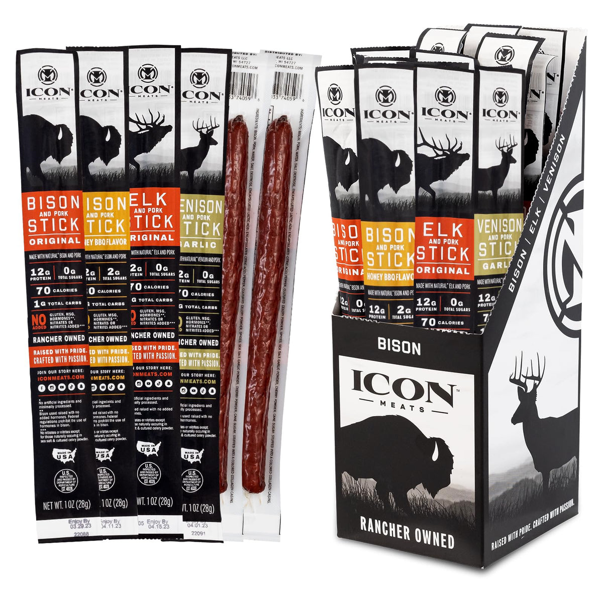 ICON Meats Snack Sticks Original Bison & Pork for on-the-go protein