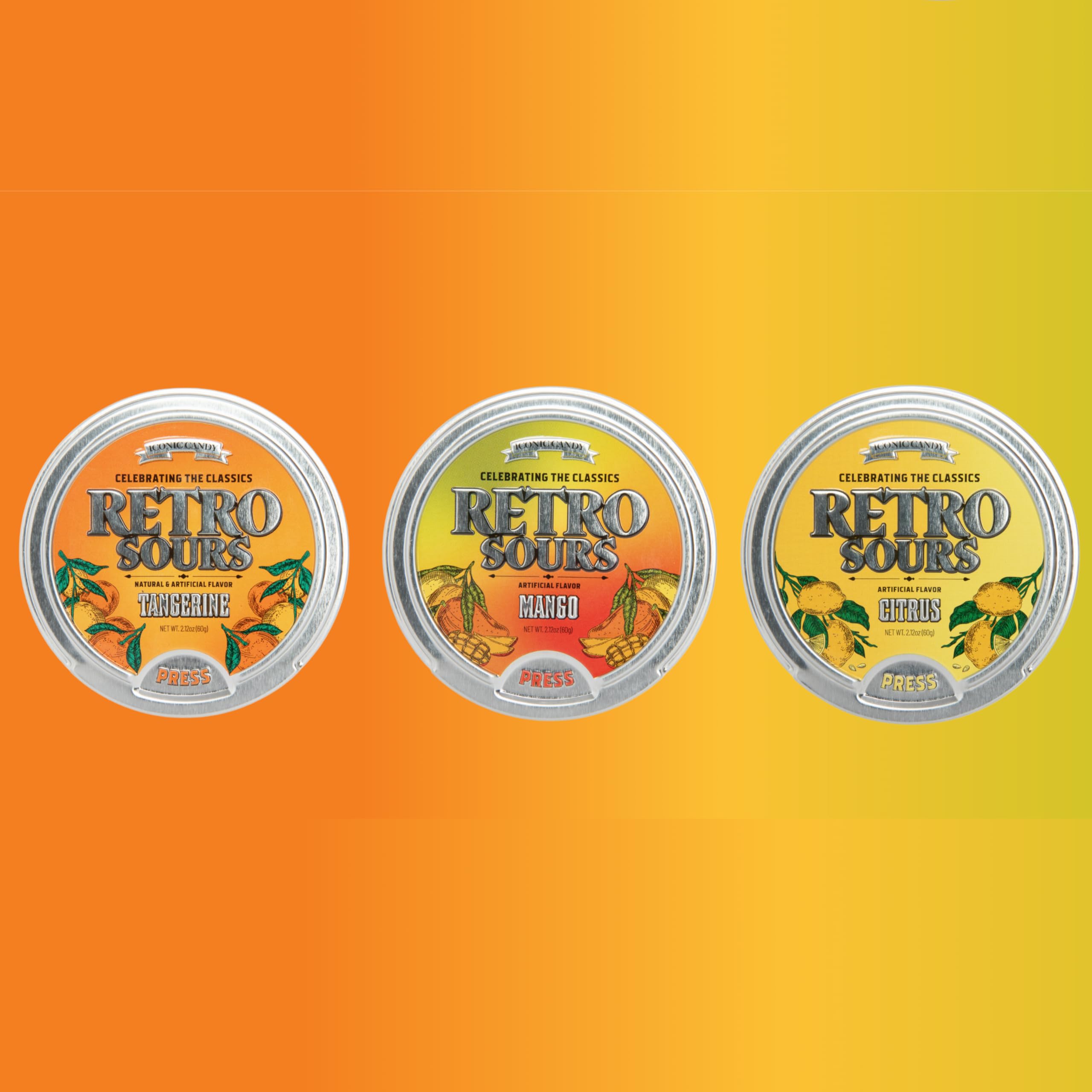 Iconic Candy retro packaging shows timeless tins; perfect gift for nostalgic candy lovers.