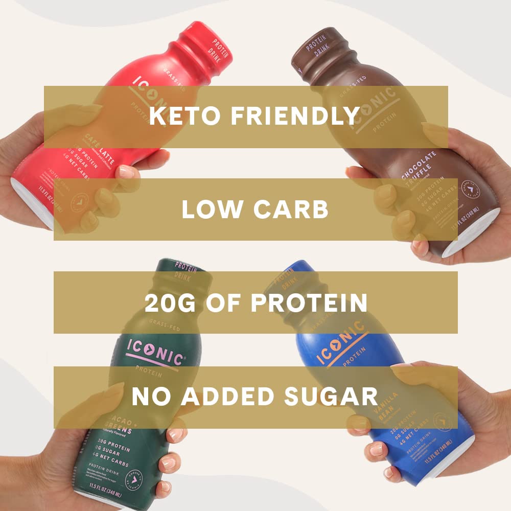 Iconic Protein Drink Chocolate Truffle glass shows creamy texture for a quick snack.