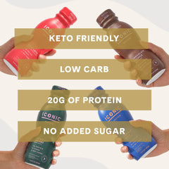 Iconic Protein Drink Chocolate Truffle glass shows creamy texture for a quick snack.