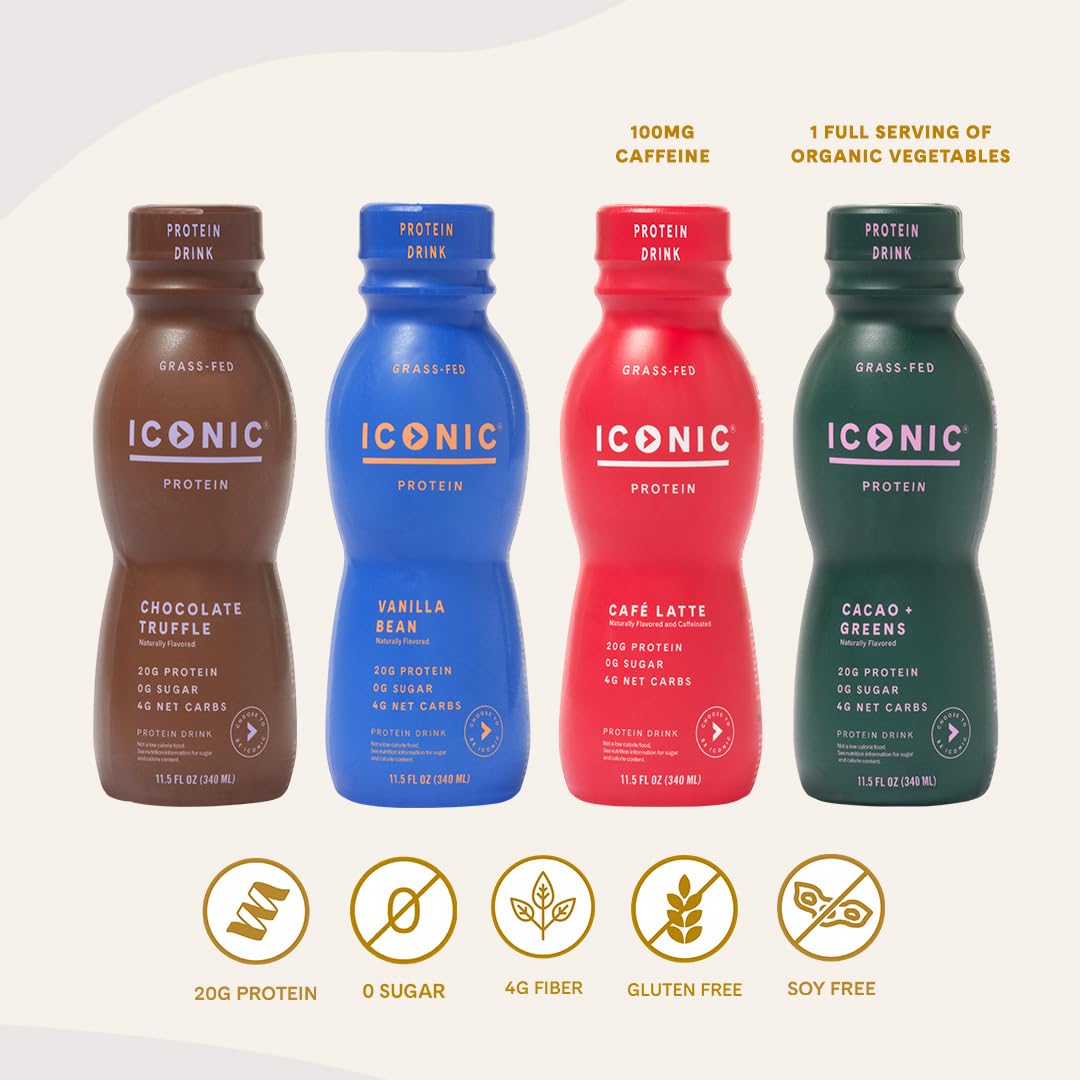 Iconic Protein Drink Chocolate Truffle on kitchen shelf for easy daily use.