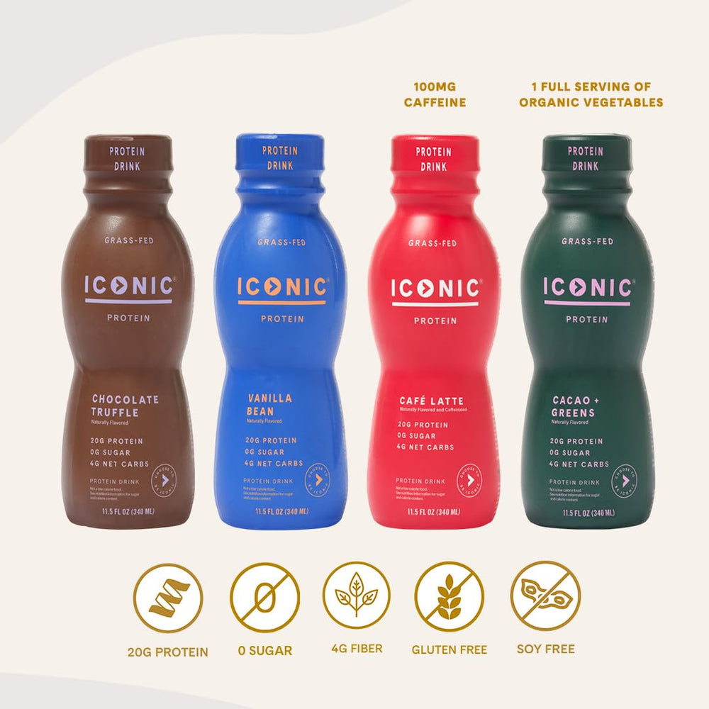 Iconic Protein Drink Chocolate Truffle on kitchen shelf for easy daily use.