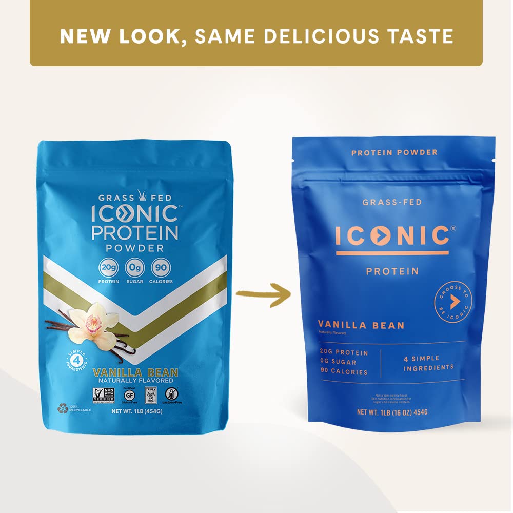 ICONIC ingredients panel highlights natural vanilla and monkfruit sweetener.