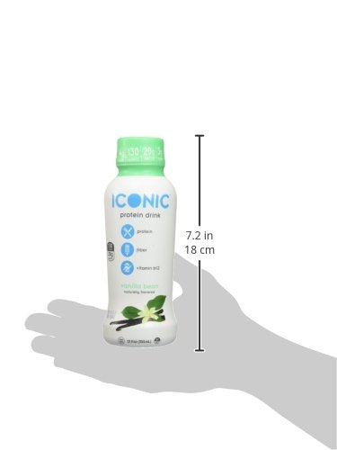 Iconic Vanilla Bean protein shake on-the-go bottle beside gym bag