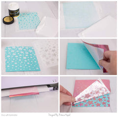 iCraft Deco Foil Transfer Gel DUO used with a die-cutting machine for pressure transfer.