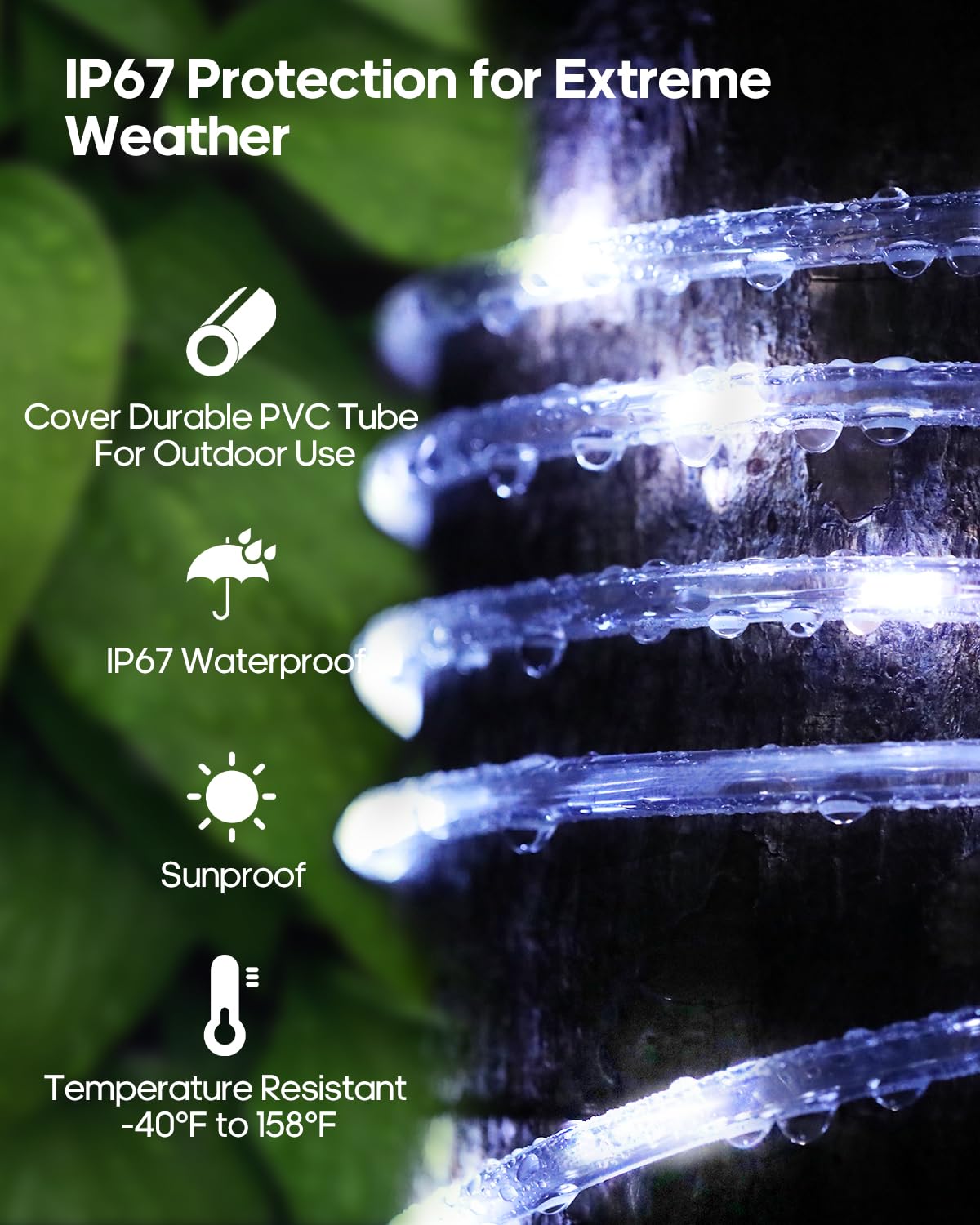 ICRGB solar rope lights for Christmas decor add frosted glow and festive charm.