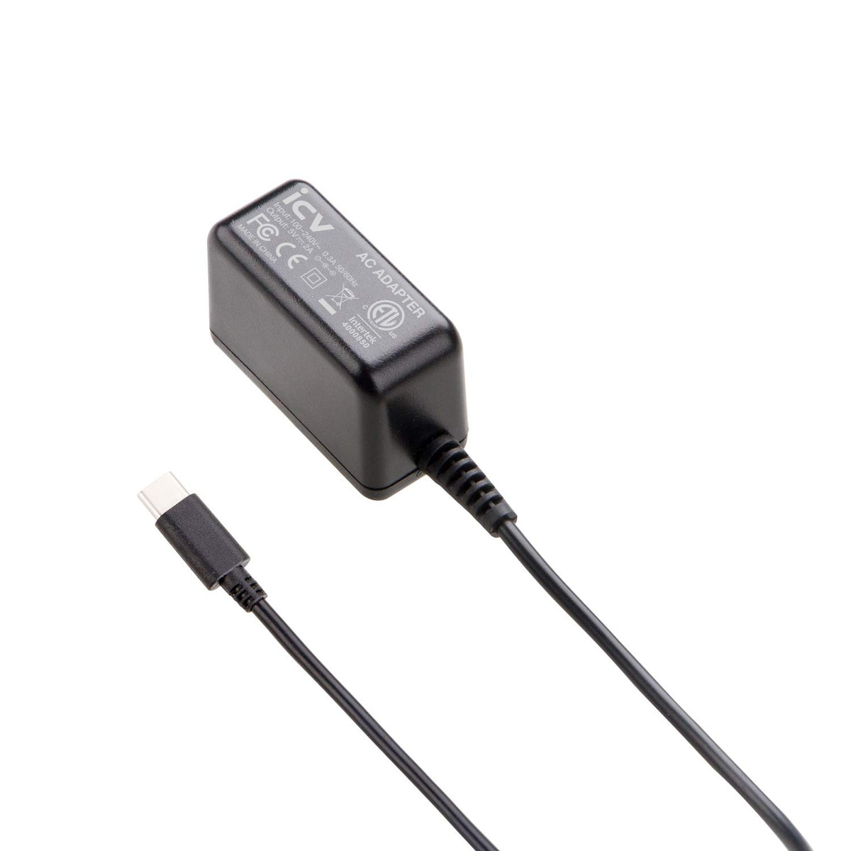 iCV 5V 2A USB-C wall charger in black for reliable everyday charging.