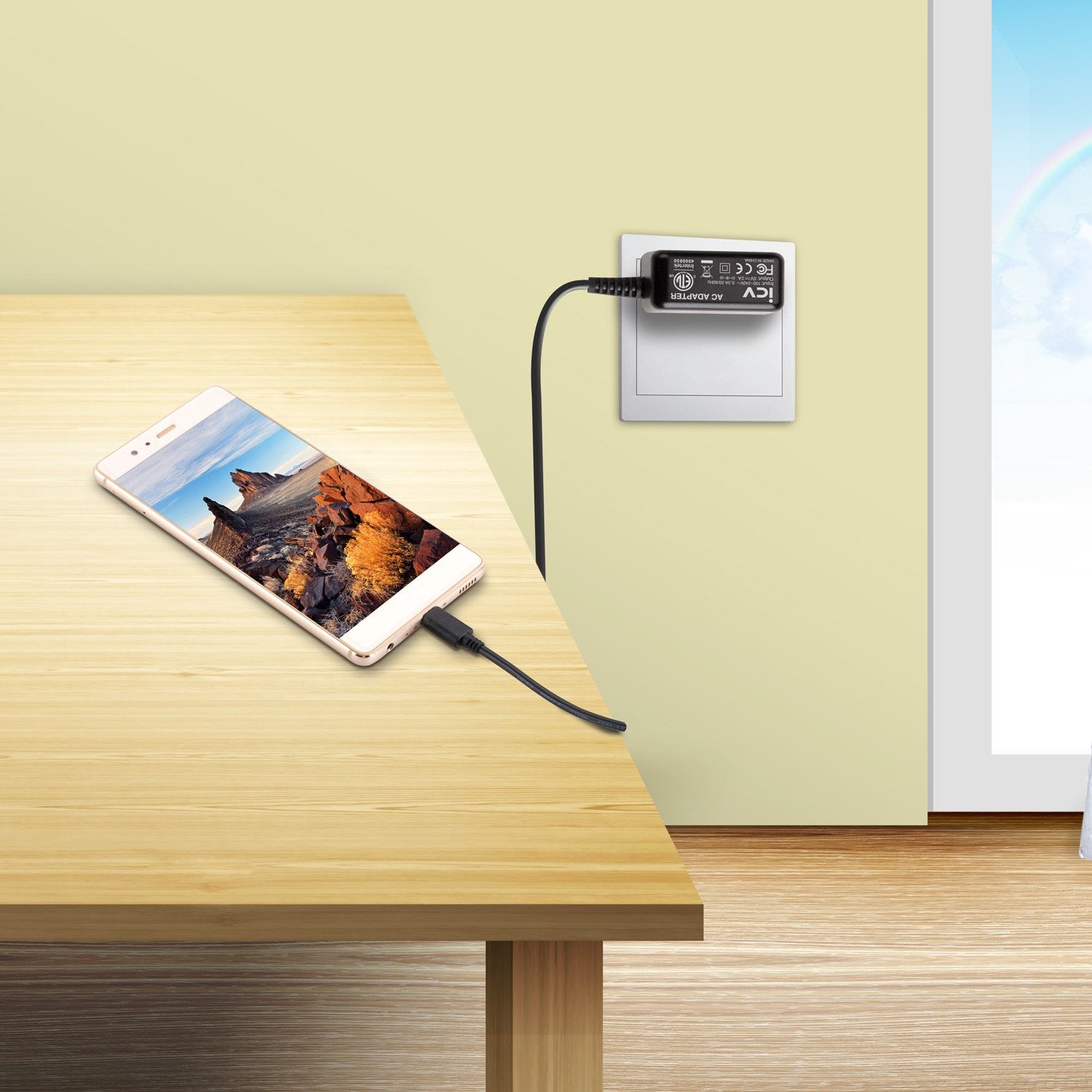 iCV travel-ready charger for home, office, or on-the-go charging.