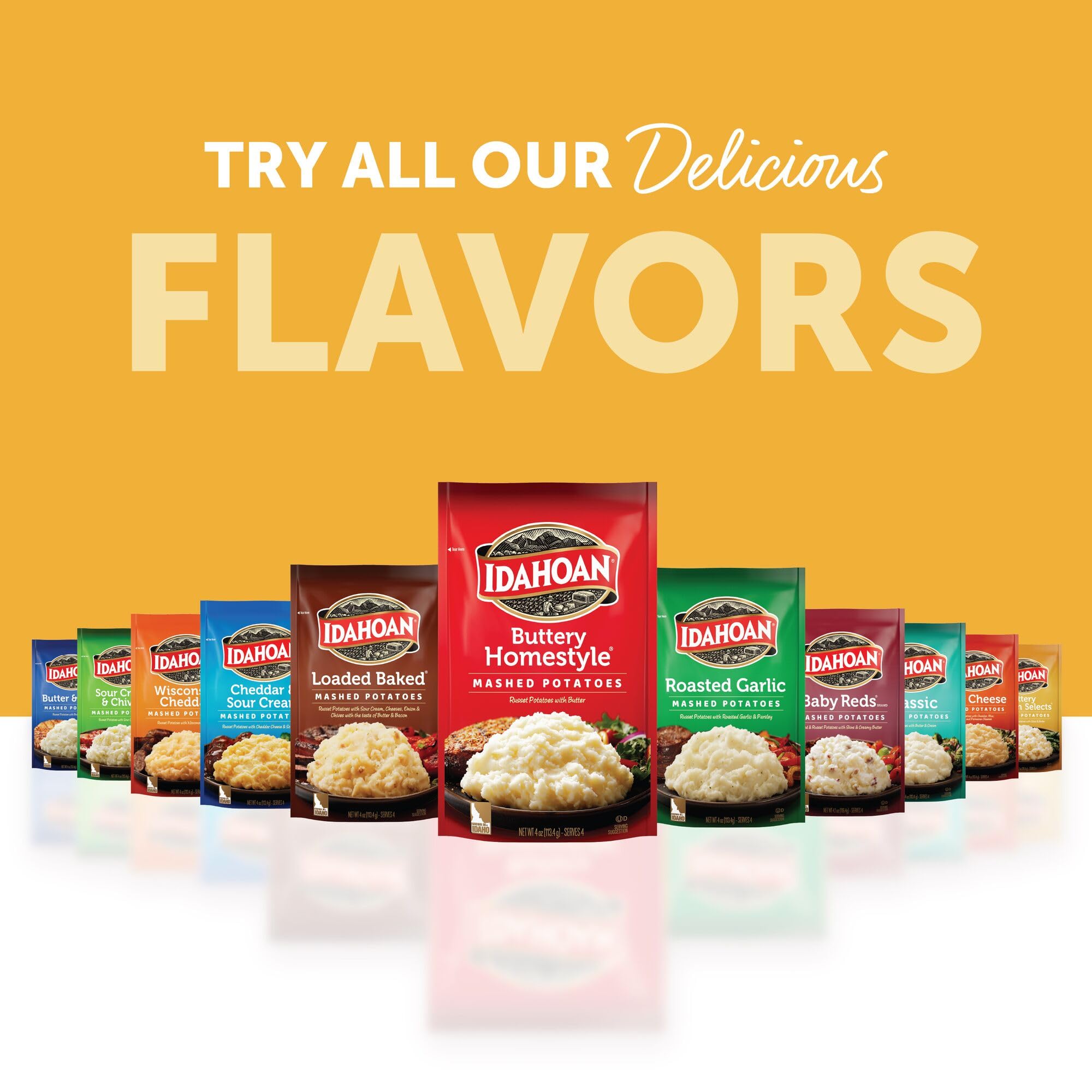 Idahoan Buttery Golden Selects gluten-free label on pouch.