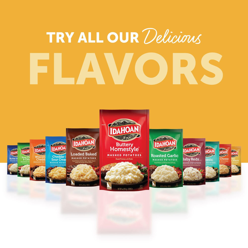 Idahoan Buttery Golden Selects gluten-free label on pouch.