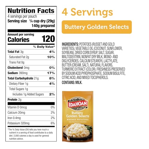 Idahoan Buttery Golden Selects mashed potatoes in a steaming bowl ready to serve.