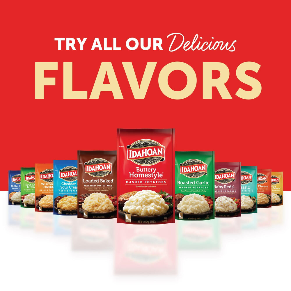 Box of Idahoan mashed potatoes on kitchen counter